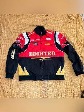 Edikted National Guard Racing Jacket  Size Medium Red Black Rally Bomber Coat